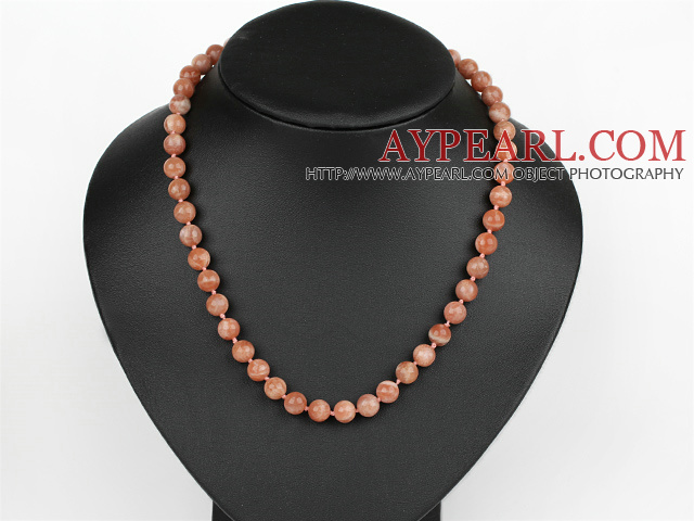 8mm A Grade Natural Sunstone Beaded Necklace