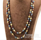 Long Style Black Brown and Golden Color Freshwater Pearl Beaded Necklace
