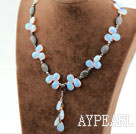 New Design Flashing Stone and Drop Shape Opal Crystal Y Shape Necklace