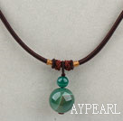 Simple Design Round Green Agate Pendant Necklace with Dark Red Thread