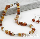 Faceted Brazil Stripe Brown Agate Set ( Necklace and Matched Earrings)