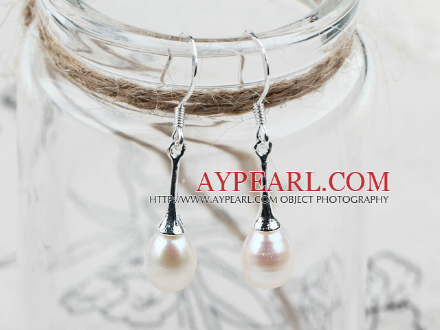 Classic Design Natural White Freshwater Pearl Bridal Earrings
