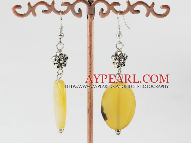 yellow agate earrings with flower charm