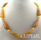 Yellow Series Freshwater Pearl and Long Drop Shape Agate Necklace