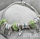 Light Green Colored Glaze with Rhinestone Charm Bracelet