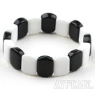 Classic Design Black and White Rectangle Shape Porcelain Stone Elastic Bangle Bracelet