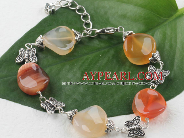 agate beads and butterfly tibet silver beads bracelet with extendable chain