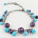 Fashion amethyst and turquoise bracelet with extendable chain