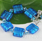 blue colored glaze and  crystal bracelet with toggle clasp
