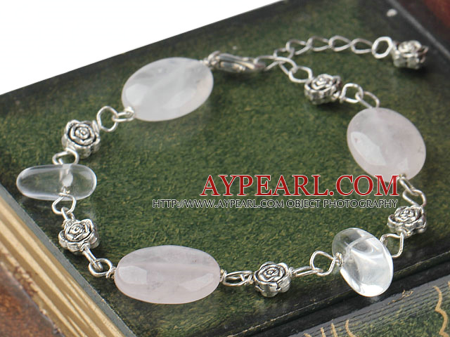 clear crystal and rose quartze bracelet with extendable chain