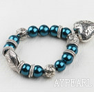 blue acrylic pearl bracelet with heart charms