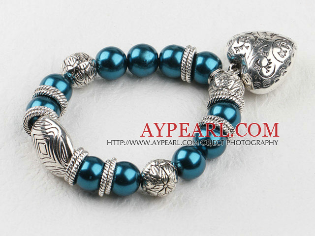 blue acrylic pearl bracelet with heart charms