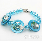 white pearl and blue crystal shell bracelet