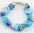 7.9 inches heart shape blue colored glaze bracelet with toggle clasp