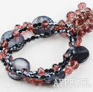 New Design Black Shell and Crystal Elstic Bangle Bracelet