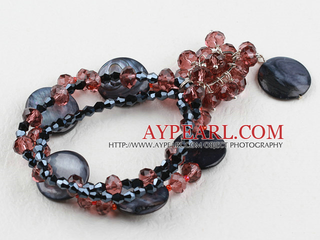New Design Black Shell and Crystal Elstic Bangle Bracelet