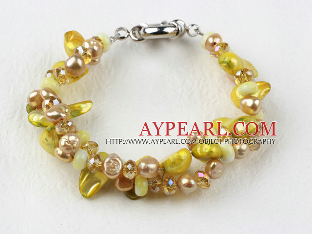 New Design Yellow Freshater Pearl Crystal Bracelet