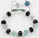 New Design Rainbow Fluorite and Crystal Woven Drawstring Adjustable Bracelet