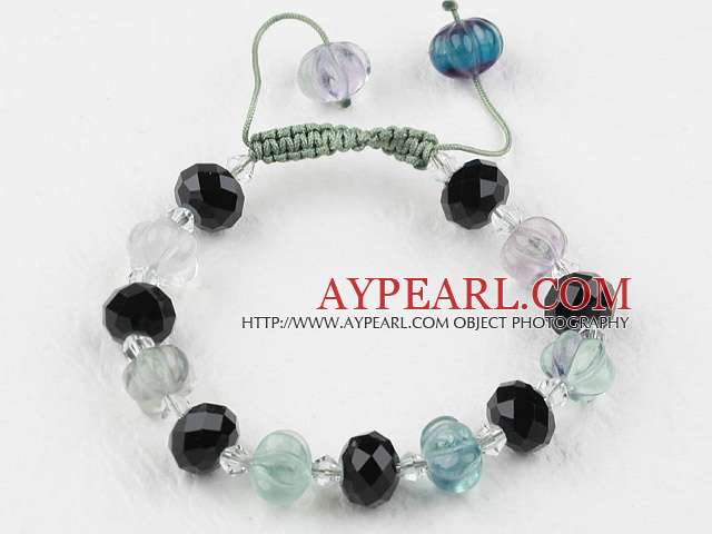 New Design Rainbow Fluorite and Crystal Woven Drawstring Adjustable Bracelet