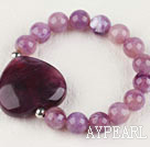 elastic purple acrylic beaded bracelet with heart charm