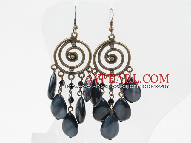 Big Drop Shape Black Lip Shell Earrings