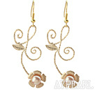 Fashion Style Natural Pink Freshwater Pearl and Immitation Gold Earrings