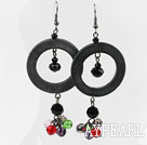 Black Series Donut Shape Black Stone and Multi Color Crystal Earrings