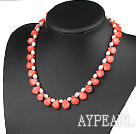 white pearl and red coral necklace with toggle clasp