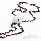 23.5 inches garnet and shell flower necklace with lobster clasp