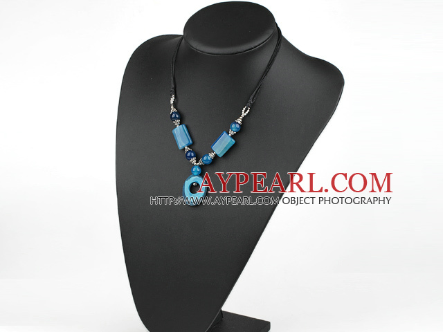 saleable blue agate necklace with extendable chain