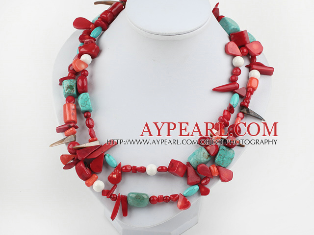 43 inches coral and turquoise long style necklace