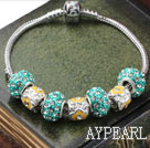 Fashion Style Green Colored Glaze with Rhinestone and Yellow Accessories Charm Bracelet
