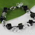 7.5 inches clear crystal and black agate bracelet