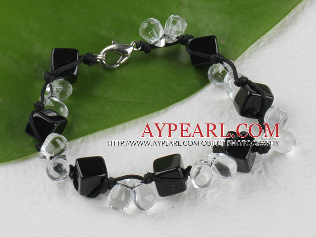 7.5 inches clear crystal and black agate bracelet