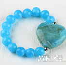 7.5 inches elastic blue acrylic beads bracelet with heart charm