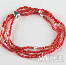 multi strand red lampwork glass beads elastic bracelet with heart shape accessories