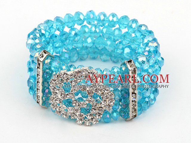 multi strand stretchy sea blue crystal bangle bracelet with rhinestone