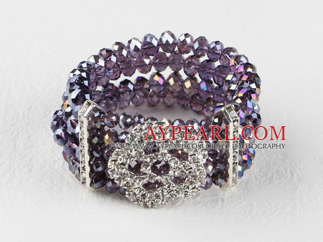 multi strand stretchy light purple crystal bangle bracelet with rhinestone