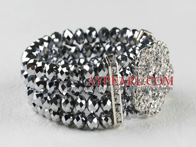 multi strand stretchy silver-grey crystal bangle bracelet with rhinestone