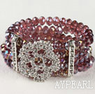multi strand stretchy purple-red crystal bangle bracelet with rhinestone