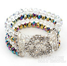 multi strand stretchy clear crystal bangle bracelet with rhinestone