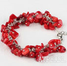 7.5 inches red coral chips beaded bracelet with extendable chain