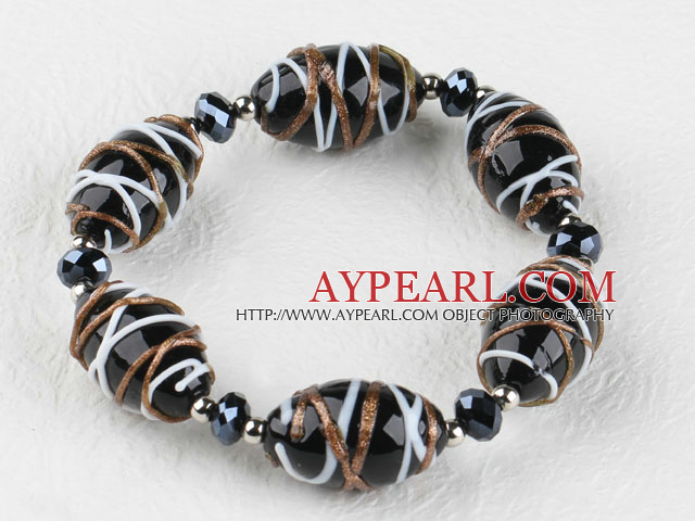 elastic 7.5 inches black colored glaze and crystal bracelet 