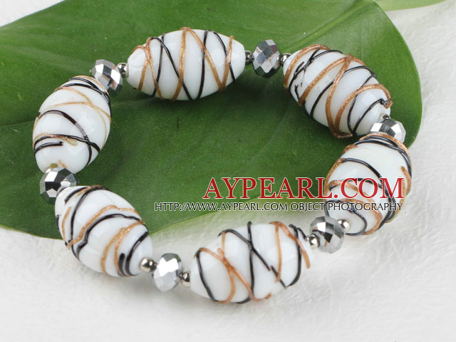 elastic 7.5 inches white colored glaze and crystal bracelet 