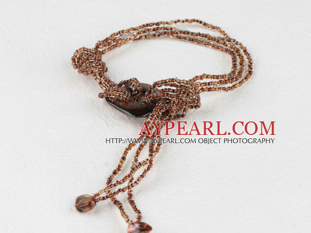 brown lampwork glass beads shell bracelet(adjustable)