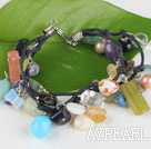 mutil color pearl crystal and gemstone bracelet with extendable chain
