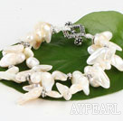 7.5 inches white teeth shape pearl bracelet with toggle clasp