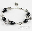 7.5 inches drop black agate tie charm bracelet with extendable chain