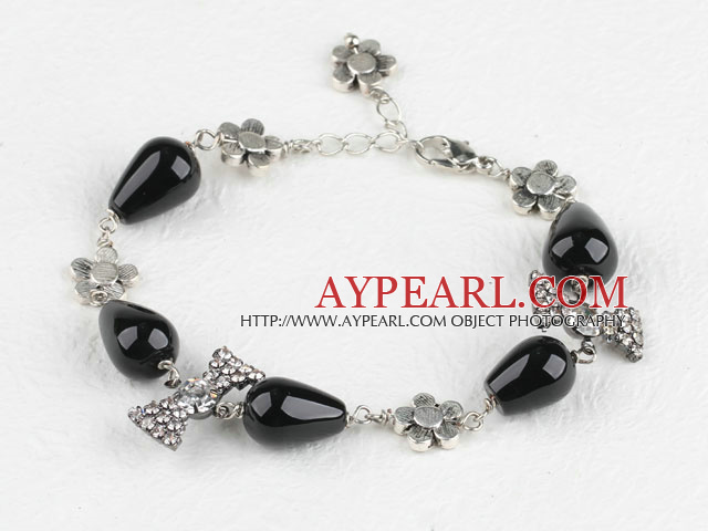 7.5 inches drop black agate tie charm bracelet with extendable chain