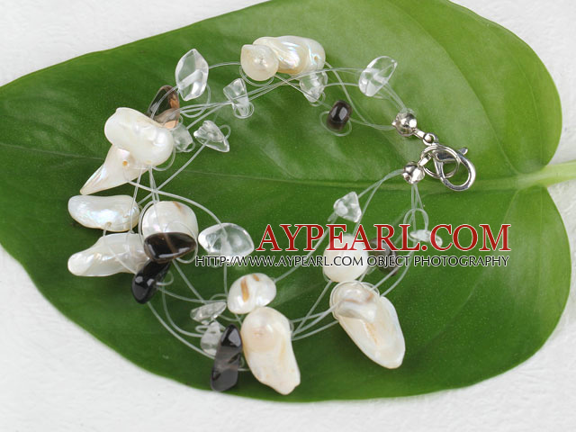 7.5 inches white teeth pearl and crystal bracelet
